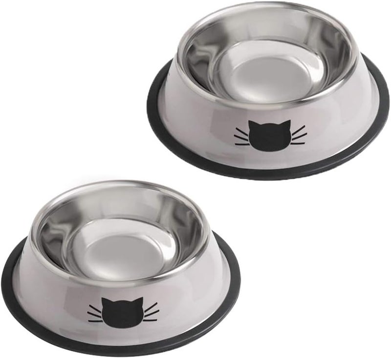 Stainless Steel Cat/Dog Bowls with Rubber Base Non-Slip Puppy Dish,Pets Feeder Bowl and Water Bowl Perfect Choice (Grey+Grey) - Image 1