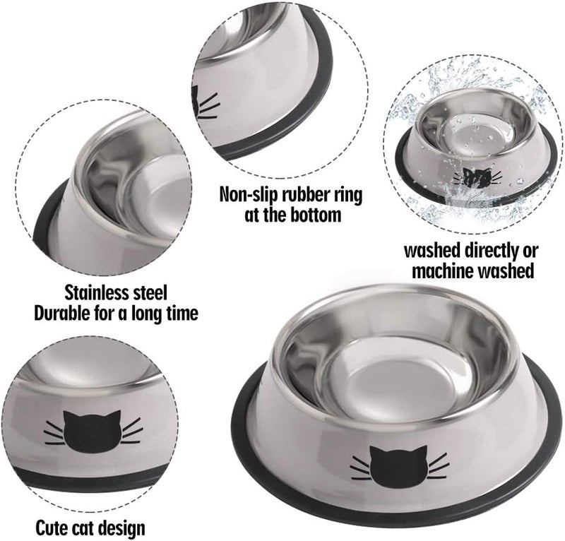 Stainless Steel Cat/Dog Bowls with Rubber Base Non-Slip Puppy Dish,Pets Feeder Bowl and Water Bowl Perfect Choice (Grey+Grey) - Image 2