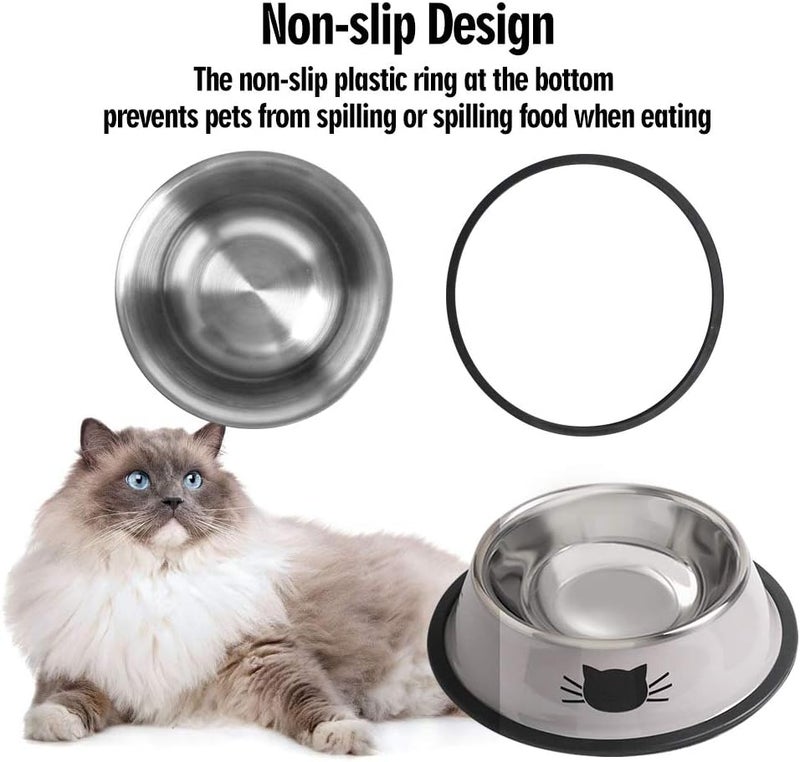 Stainless Steel Cat/Dog Bowls with Rubber Base Non-Slip Puppy Dish,Pets Feeder Bowl and Water Bowl Perfect Choice (Grey+Grey) - Image 4