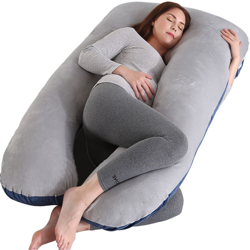 Amagoing 55 inches Pregnancy Pillows for Sleeping U Shaped Maternity Full Body Pillow for Pregnant Women with Hip Leg Back Belly Support Washable Velour Cover Included