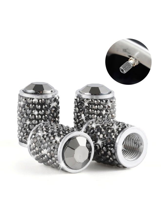 Alpmosn Car Wheel Tire Valve Caps, 4 PCS Bling Tire Valve Caps, Crystal Tire Caps Shinny Rhinestone for Women, Universal Car Dustproof Tire Valve Caps for Cars, Trucks, SUV and Motorcycles (Gray) - Image 1
