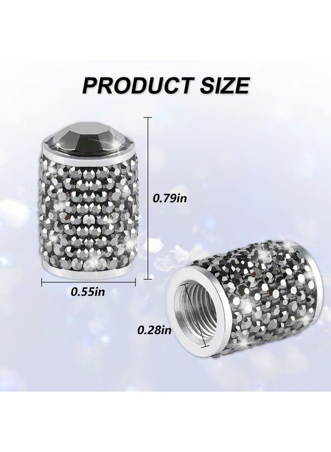 Alpmosn Car Wheel Tire Valve Caps, 4 PCS Bling Tire Valve Caps, Crystal Tire Caps Shinny Rhinestone for Women, Universal Car Dustproof Tire Valve Caps for Cars, Trucks, SUV and Motorcycles (Gray) - Image 2