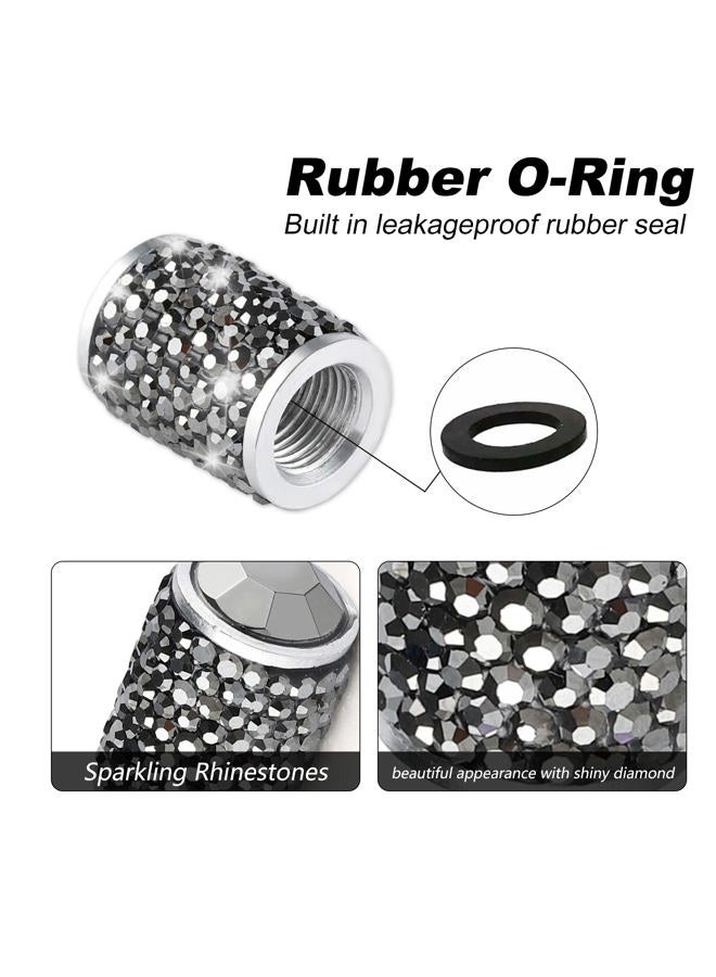 Alpmosn Car Wheel Tire Valve Caps, 4 PCS Bling Tire Valve Caps, Crystal Tire Caps Shinny Rhinestone for Women, Universal Car Dustproof Tire Valve Caps for Cars, Trucks, SUV and Motorcycles (Gray) - Image 3