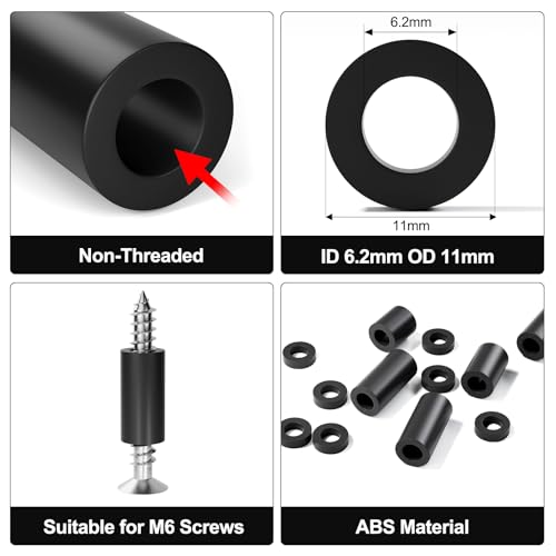 Exqutoo Black ABS Round Washers ID 6.2mm,OD 11mm, 3mm 4mm 5mm 6mm 8mm 10mm 15mm 18mm 20mm Length, Assortment Kit, Non-Threaded, Suitable for M6 Screws Hardware Spacer Bracket - Image 3