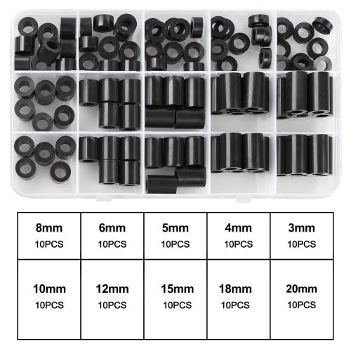 Exqutoo Black ABS Round Washers ID 6.2mm,OD 11mm, 3mm 4mm 5mm 6mm 8mm 10mm 15mm 18mm 20mm Length, Assortment Kit, Non-Threaded, Suitable for M6 Screws Hardware Spacer Bracket - Image 5