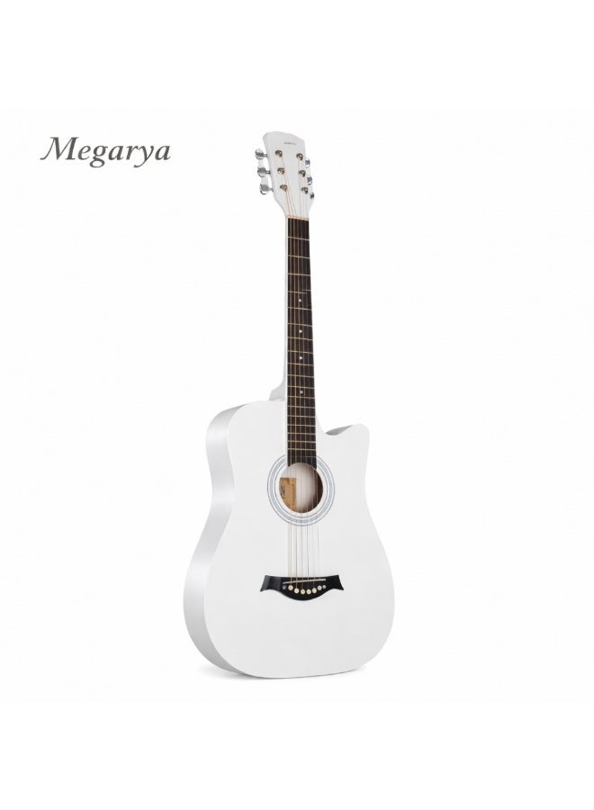 Megarya 38 Inch Basswood Folk Matte Acoustic Guitar for Beginners – White Finish, Lightweight & Easy Play