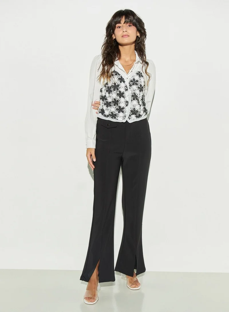 2Xtremz 2Xtremz Floral Lace Overlay Shirt with Pearl Embellishments