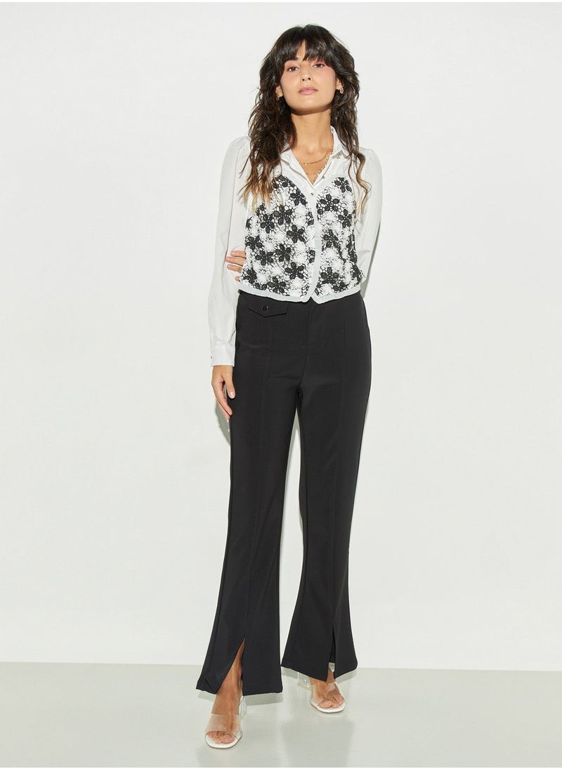 2Xtremz - 2Xtremz Floral Lace Overlay Shirt with Pearl Embellishments - Image 1