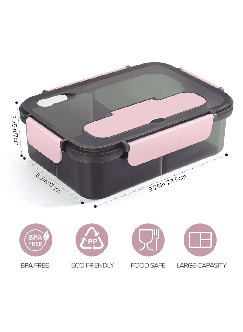 Arabest Bento Lunch Box, 3 Compartment Lunch Containers for Adults and Kids, Food Grade Plastic Lunch Box with with Spoon & Fork, BPA Free, Leak-proof, Dishwasher Safe, Microwave Safe (Pink) - Image 3