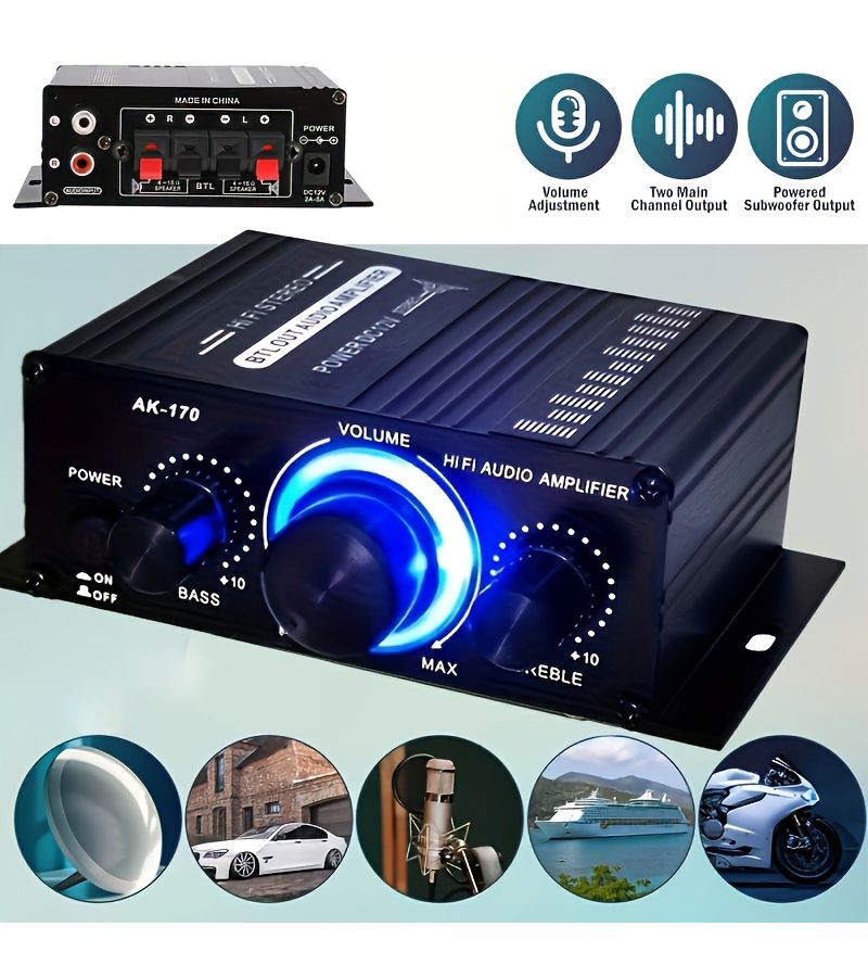 مكبر الصوت AK 170 Mini بقدرة 12 فولت للسيارة والمنزل والدراجة النارية ومشغل MP3 - قطعة واحدة - Image 2