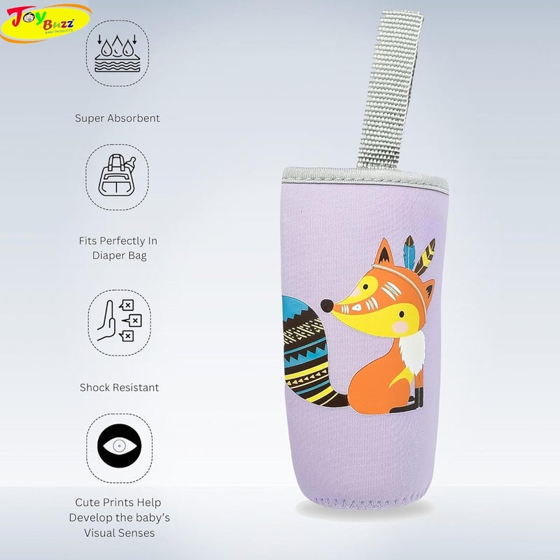 Joy Buzz Cute Animated Patterned Soft Stretchable Baby Feeding Bottle Cover with Easy to Hold Strap for 120ml, 150ml, 240ml (Levender) - Image 4
