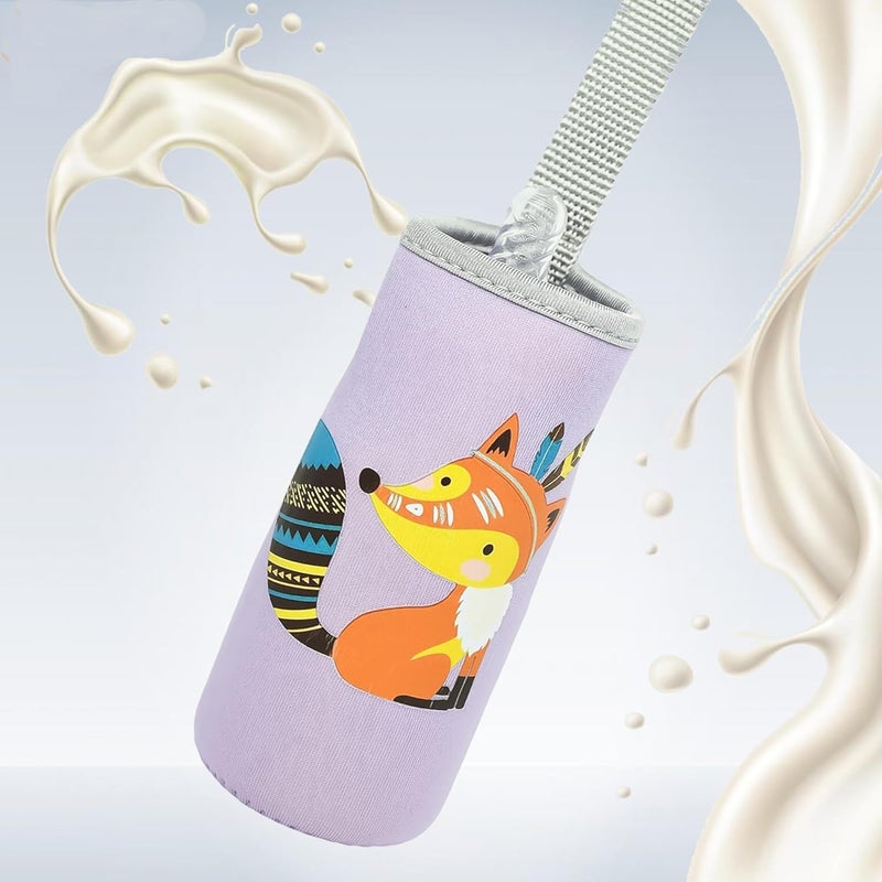 Joy Buzz Cute Animated Patterned Soft Stretchable Baby Feeding Bottle Cover with Easy to Hold Strap for 120ml, 150ml, 240ml (Levender) - Image 1