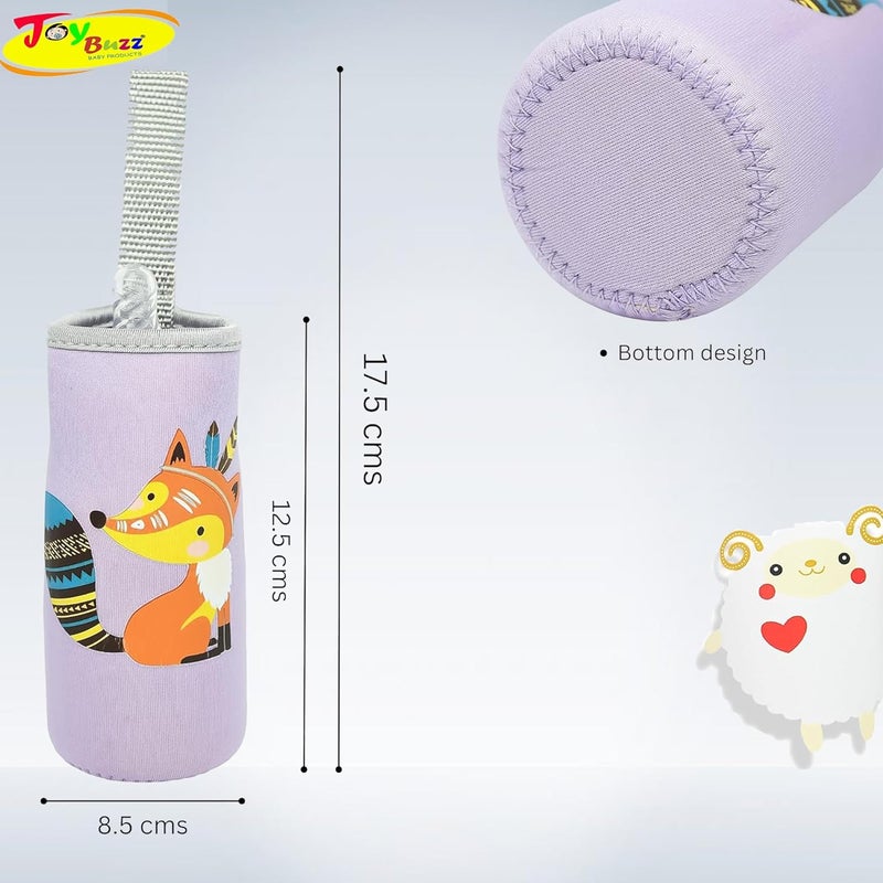 Joy Buzz Cute Animated Patterned Soft Stretchable Baby Feeding Bottle Cover with Easy to Hold Strap for 120ml, 150ml, 240ml (Levender) - Image 3