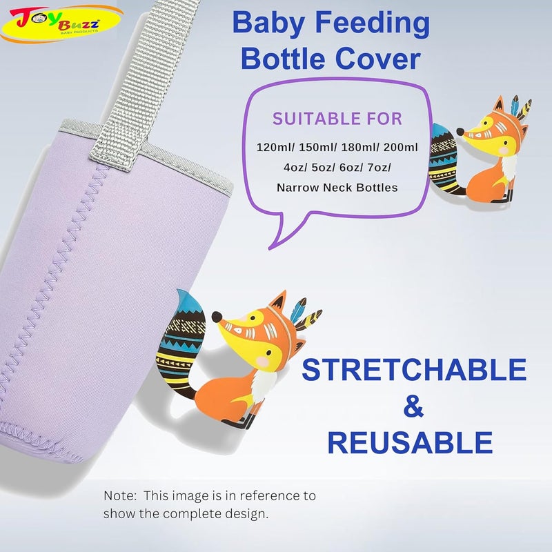 Joy Buzz Cute Animated Patterned Soft Stretchable Baby Feeding Bottle Cover with Easy to Hold Strap for 120ml, 150ml, 240ml (Levender) - Image 2