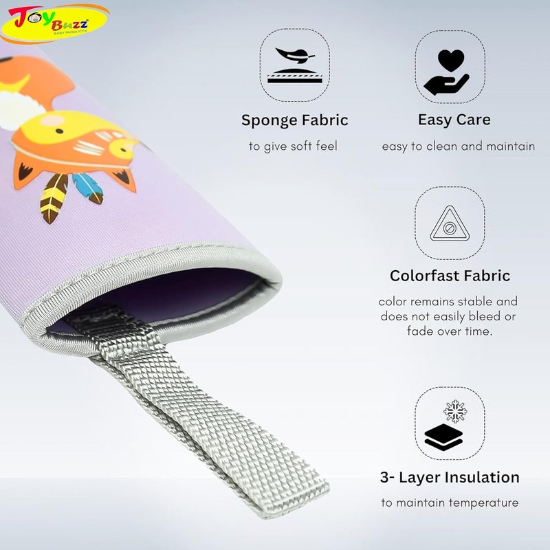Joy Buzz Cute Animated Patterned Soft Stretchable Baby Feeding Bottle Cover with Easy to Hold Strap for 120ml, 150ml, 240ml (Levender) - Image 5