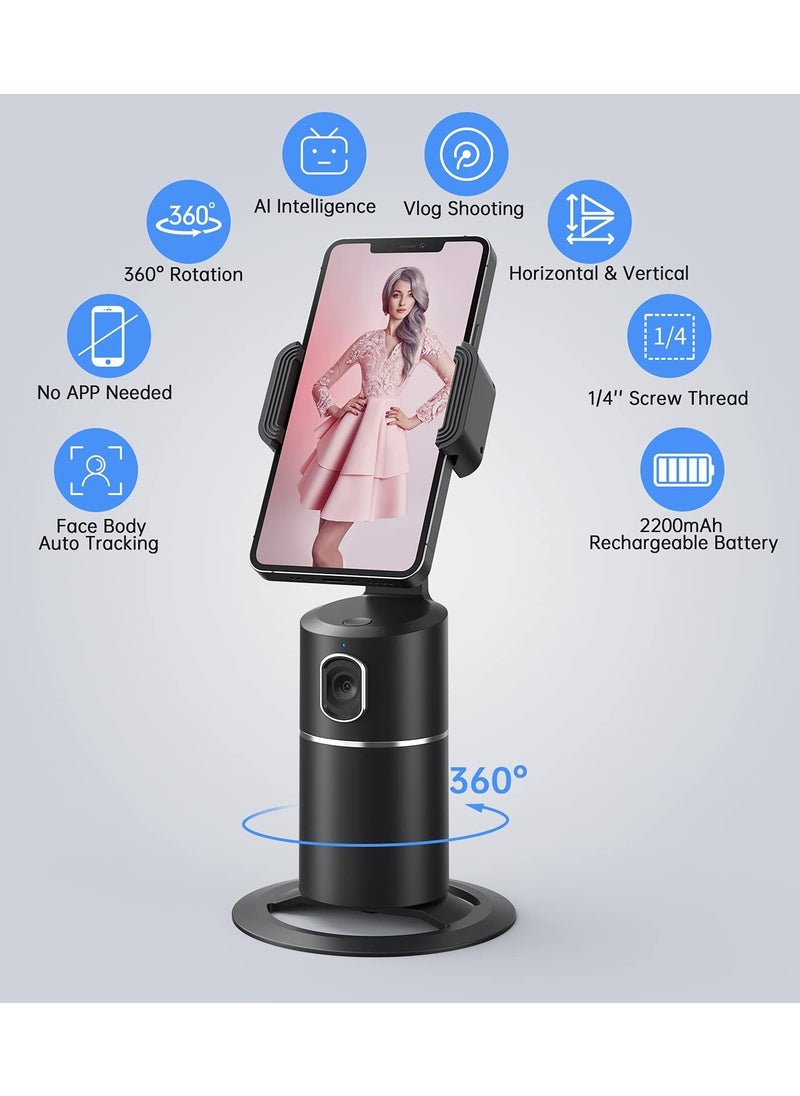 SYOSI - Auto Face Tracking Tripod, SYOSI 360° Rotation Phone Camera Mount, No App Required, Smart Shooting Phone Tracking Holder for Live Vlog Streaming Video, Rechargeable Battery-Black - Image 1