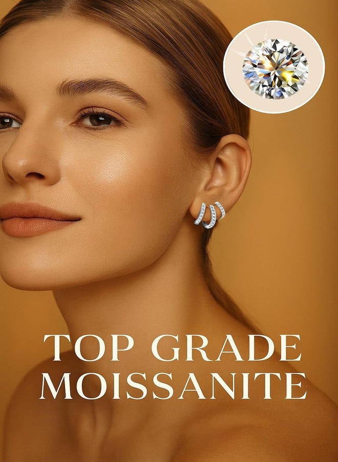 VOJO Moissanite Titanium Huggie Hoop Earrings for Women, 3 Pairs Set Hypoallergenic 14K Gold and Silver Small Tiny Cartilage Earrings, Small, Titanium, Moissanite - Image 2