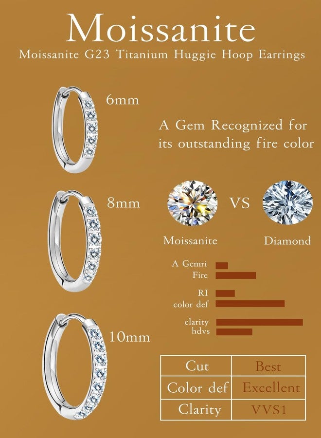 VOJO Moissanite Titanium Huggie Hoop Earrings for Women, 3 Pairs Set Hypoallergenic 14K Gold and Silver Small Tiny Cartilage Earrings, Small, Titanium, Moissanite - Image 4