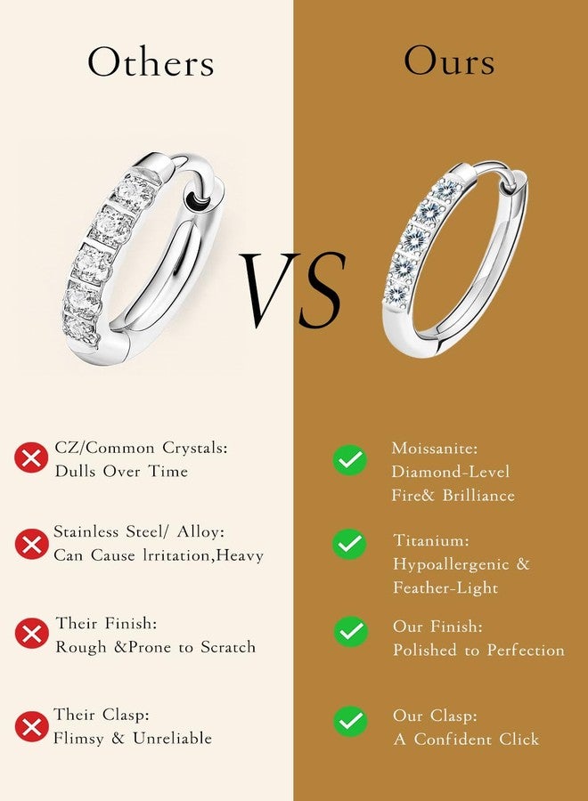 VOJO Moissanite Titanium Huggie Hoop Earrings for Women, 3 Pairs Set Hypoallergenic 14K Gold and Silver Small Tiny Cartilage Earrings, Small, Titanium, Moissanite - Image 5