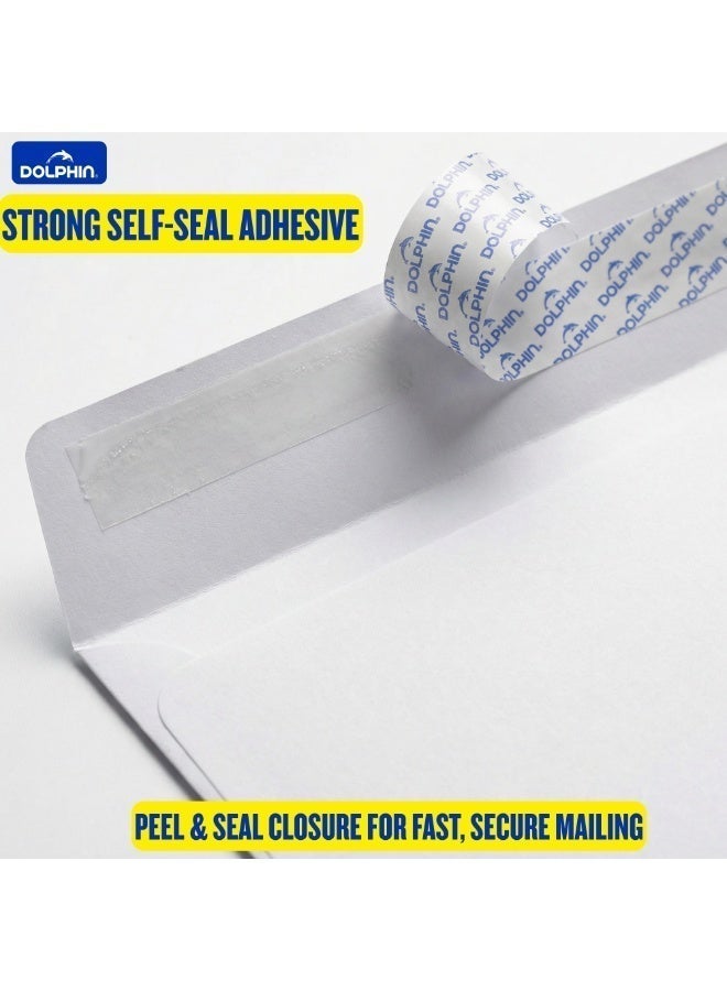 Dolphin White Pocket Envelopes 4.5 x 9 Inch 80 GSM Peel & Seal Closure, Pack of 50 - Image 5