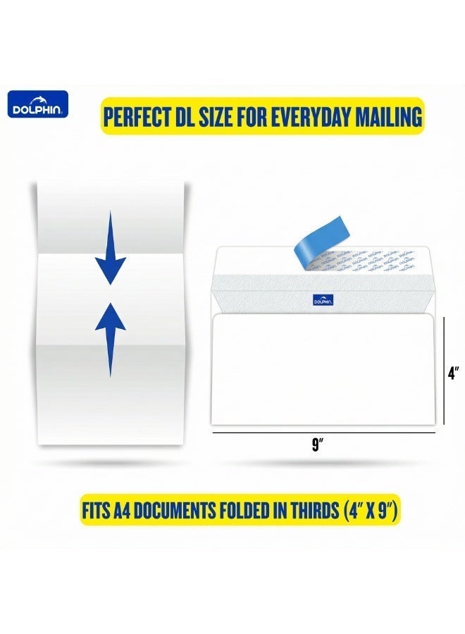 Dolphin White Pocket Envelopes 4.5 x 9 Inch 80 GSM Peel & Seal Closure, Pack of 50 - Image 4