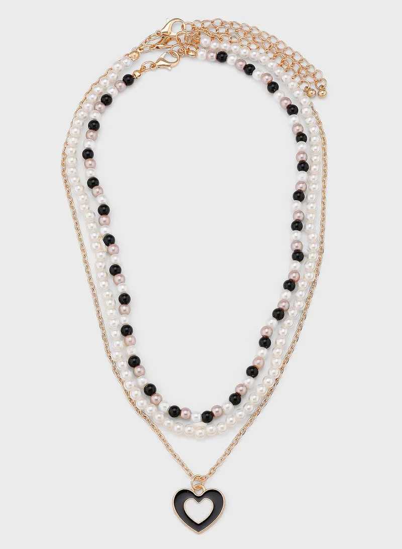 Ginger Layered Beaded Layered Heart Pendant Necklace