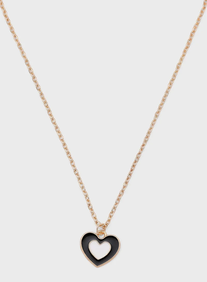 Ginger Layered Beaded Layered Heart Pendant Necklace