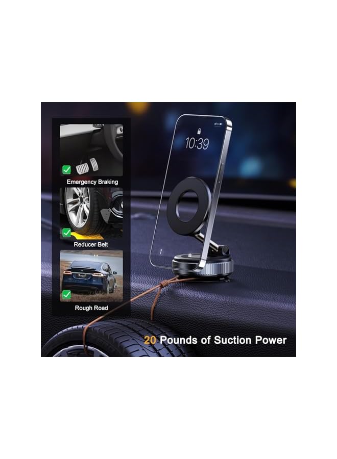 S-TOP Vacuum Suction Car Phone Holder for Magsafe, 360° Rotatable Magnetic Mount with Strong Grip, Hands-Free Use in Car, Gym & Home (Comes with 1 Magnet Ring) - Image 3
