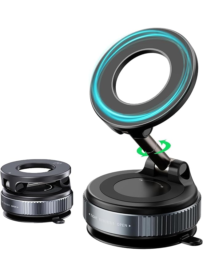 S-TOP Vacuum Suction Car Phone Holder for Magsafe, 360° Rotatable Magnetic Mount with Strong Grip, Hands-Free Use in Car, Gym & Home (Comes with 1 Magnet Ring) - Image 1