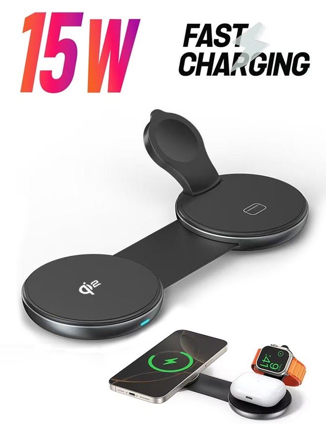 epicarma Qi2 Universal 3-in-1 Foldable Magnetic Wireless Charger 15W Phone + 5W AirPods + 3W Apple Watch – MagSafe Compatible for iPhone, Apple Watch, AirPods & Android Phones - Image 1
