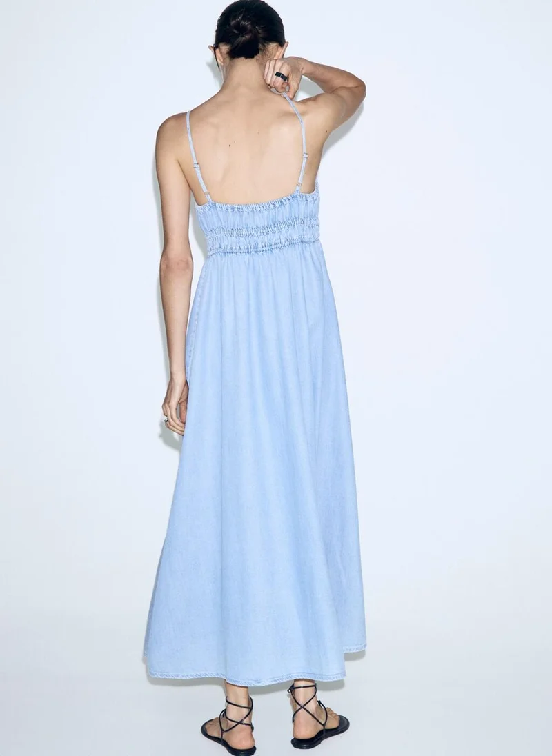 MANGO Gathered lyocell denim dress