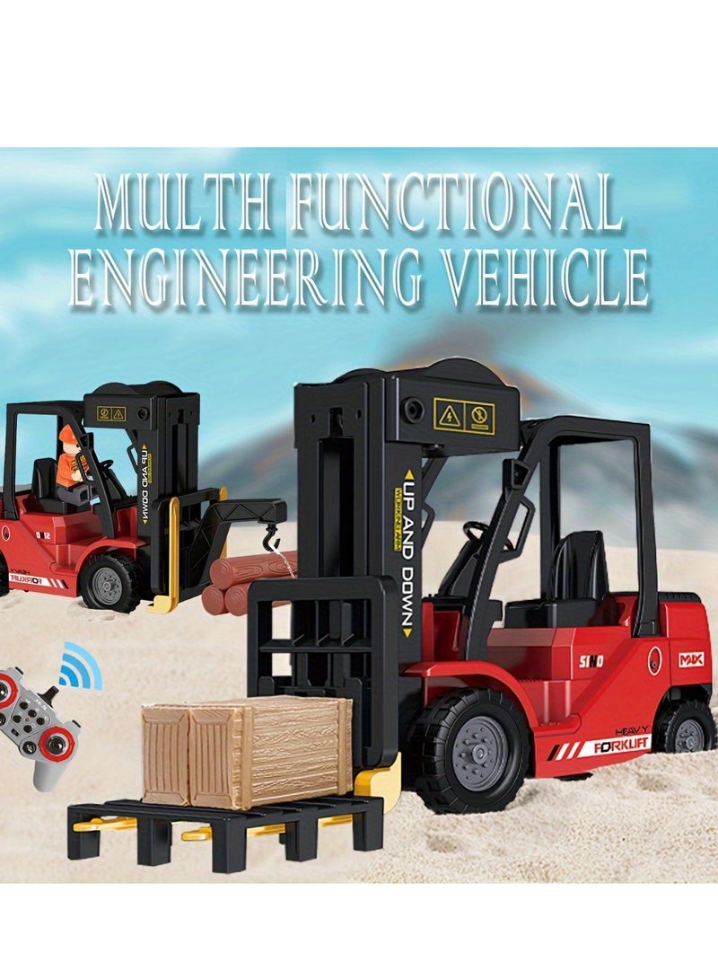 XiuWoo Rc Electric Alloy Forklift & Crane Set, 2.4G Remote Control, 11-Channel, Rechargeable Lithium Polymer Battery, Light, Sound, Smoke Effect, Multi-Functional Engineering Vehicle Toy  - Image 2