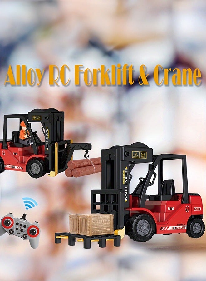 XiuWoo Rc Electric Alloy Forklift & Crane Set, 2.4G Remote Control, 11-Channel, Rechargeable Lithium Polymer Battery, Light, Sound, Smoke Effect, Multi-Functional Engineering Vehicle Toy  - Image 1