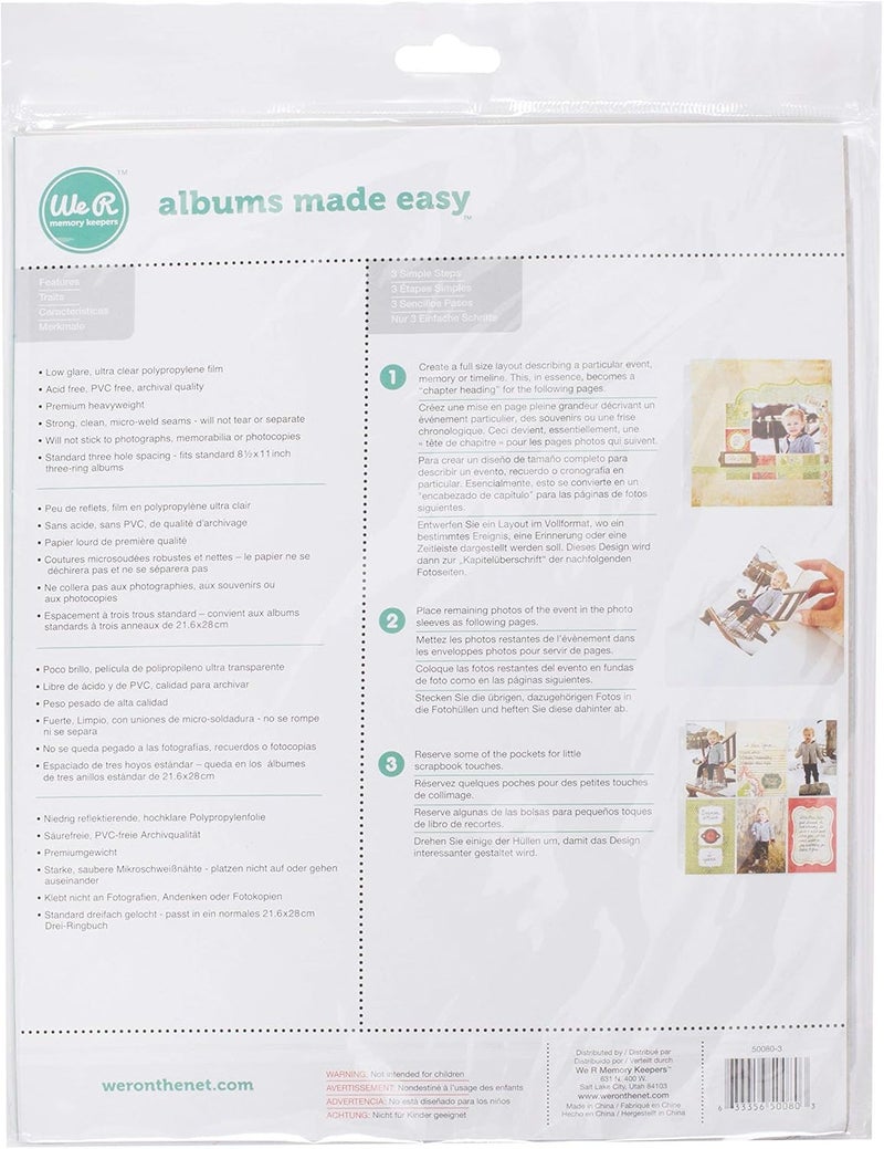 We R Memory Keepers 8.5 x 11 Inch 3-Ring Album Page Protectors - 10 Pack - Image 1