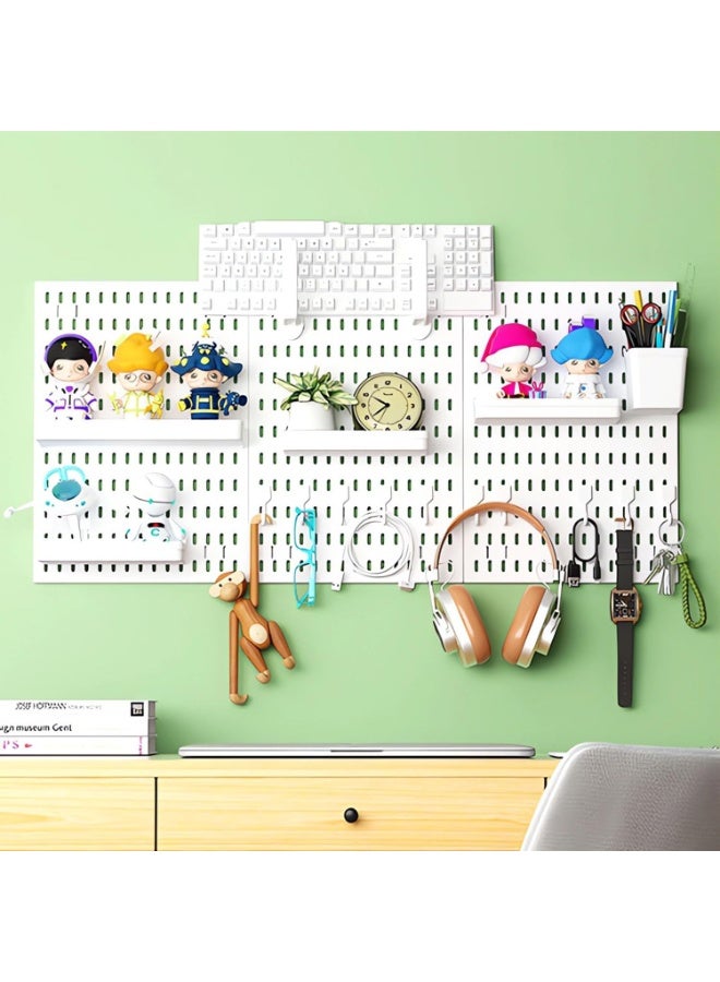 تابيت مجموعة ألواح التثبيت، منظم ألواح تثبيت جداري مع 3 ألواح تثبيت و17 ملحقًا، ألواح تثبيت وملحقات معلقة بشكل معياري لمنظم الحائط، مجموعات ألواح تثبيت للعرض للمنزل (أبيض) - Image 1