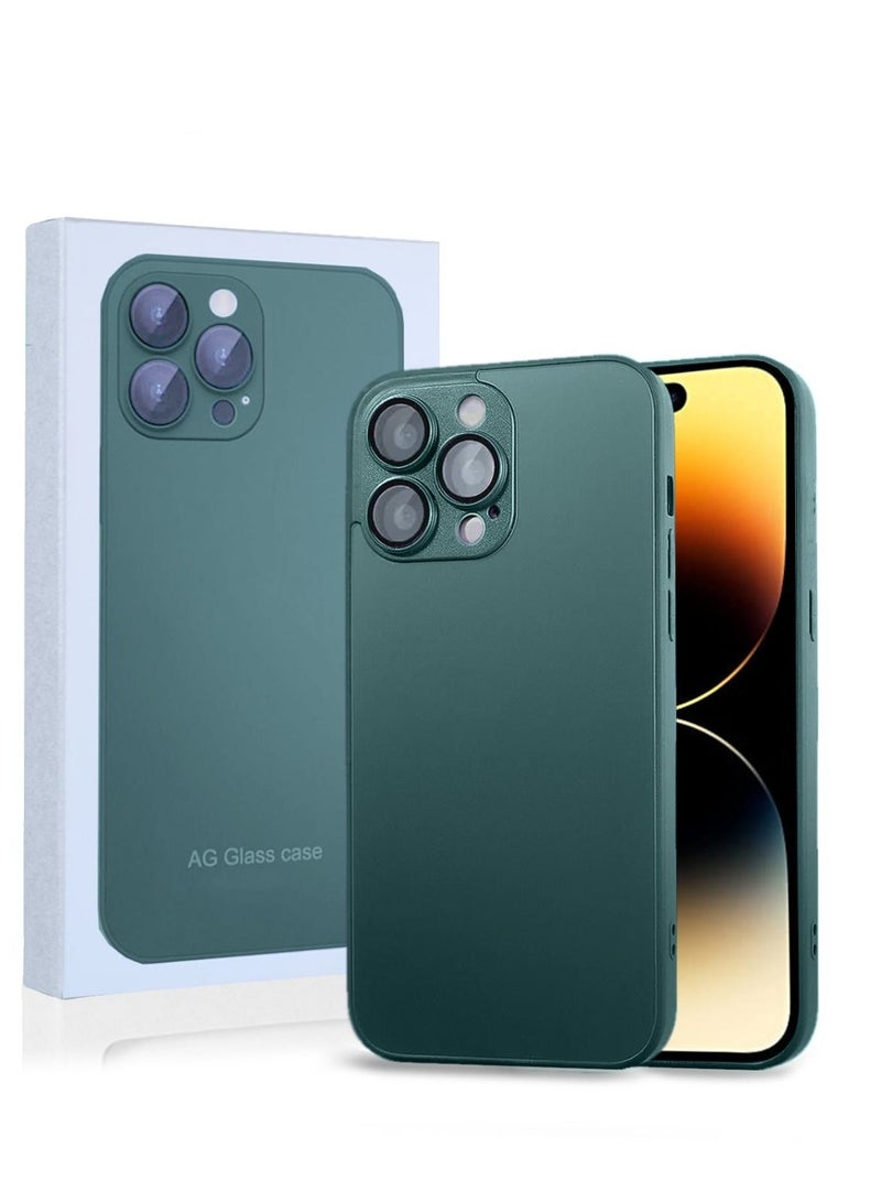 Techie AG Forested Matte Glass Silicon Real Feel Case with Integrated Camera Lens Film - Full Protection and Dust Proof – Cangling Green for Apple iPhone 14 Pro - Image 1