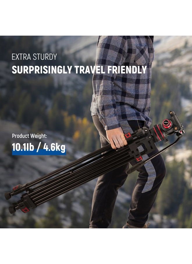74" Video Tripod with Adjustable Damping Fluid Head, Metal Heavy Duty Dual-Mode QR Plate Compatible with DJI RS Gimbals, Flexible 360° Pan&+90°/-75° Tilt, Max Load 22lb/10kg, TP75