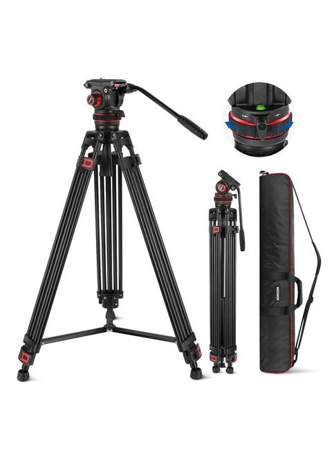 74" Video Tripod with Adjustable Damping Fluid Head, Metal Heavy Duty Dual-Mode QR Plate Compatible with DJI RS Gimbals, Flexible 360° Pan&+90°/-75° Tilt, Max Load 22lb/10kg, TP75