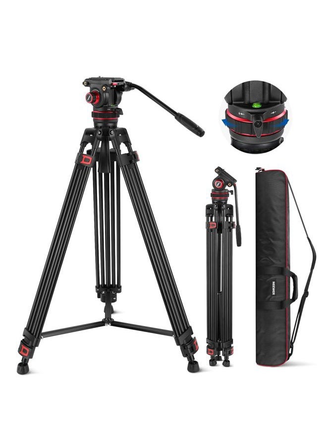 74" Video Tripod with Adjustable Damping Fluid Head, Metal Heavy Duty Dual-Mode QR Plate Compatible with DJI RS Gimbals, Flexible 360° Pan&+90°/-75° Tilt, Max Load 22lb/10kg, TP75