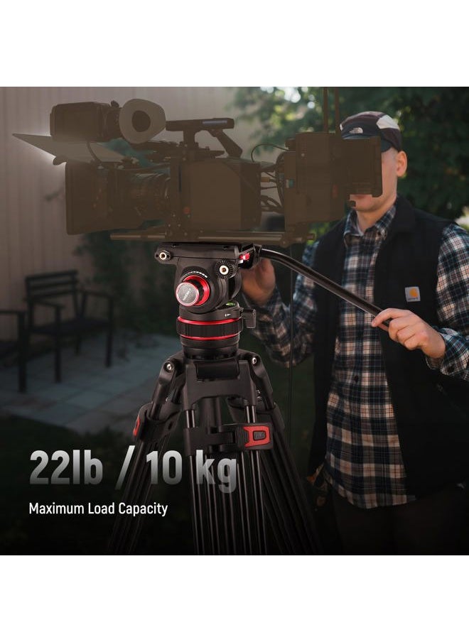 74" Video Tripod with Adjustable Damping Fluid Head, Metal Heavy Duty Dual-Mode QR Plate Compatible with DJI RS Gimbals, Flexible 360° Pan&+90°/-75° Tilt, Max Load 22lb/10kg, TP75