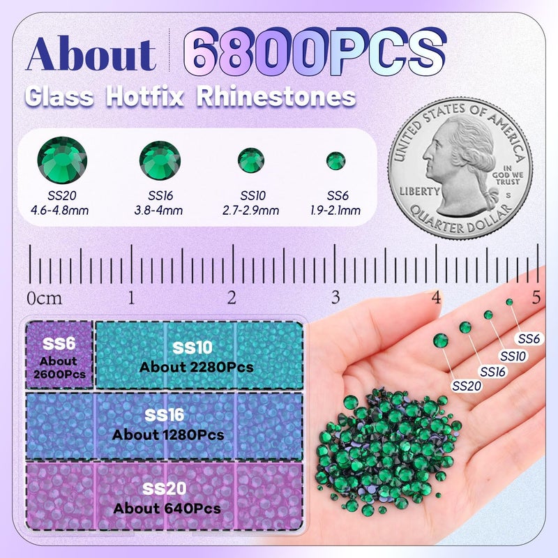 TINKRSTUFF 6800Pcs Hotfix Rhinestones for Clothing, Emerald Green 2-5mm Mixed Sizes Iron On Flatback Glass Gems, Bedazzling Crystals Rhinestones for Crafting Hats Shoes Fabric Decor Nail Art - Image 2