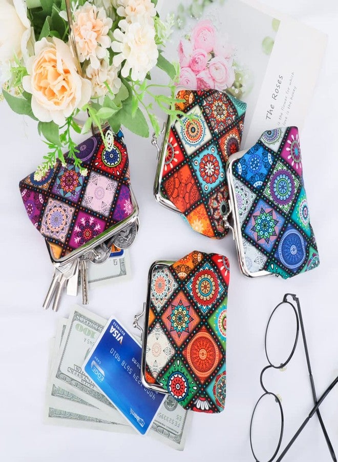 Oyachic 4Pcs Coin Purse,Floral Change Purse,Boho Wallet Purse with Kiss Lock Clasp for Woman,Girl - Image 5