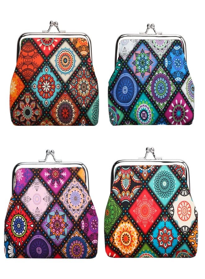 Oyachic 4Pcs Coin Purse,Floral Change Purse,Boho Wallet Purse with Kiss Lock Clasp for Woman,Girl - Image 1