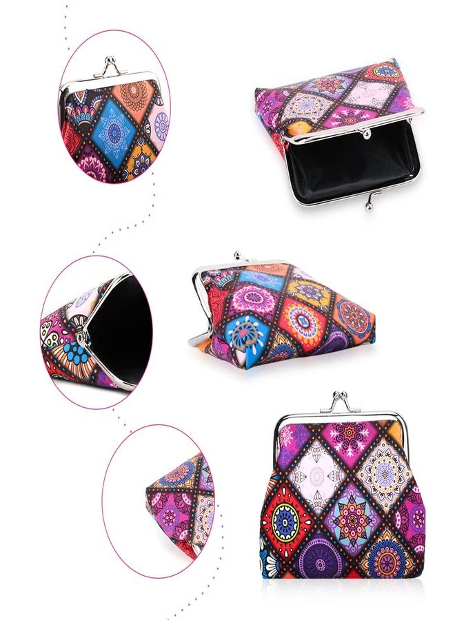 Oyachic 4Pcs Coin Purse,Floral Change Purse,Boho Wallet Purse with Kiss Lock Clasp for Woman,Girl - Image 3