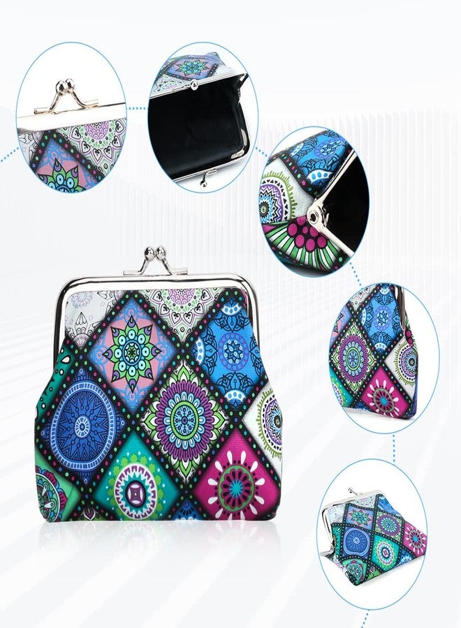 Oyachic 4Pcs Coin Purse,Floral Change Purse,Boho Wallet Purse with Kiss Lock Clasp for Woman,Girl - Image 2