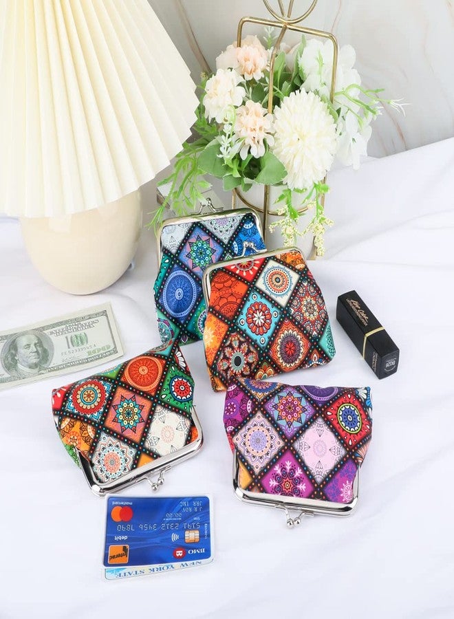 Oyachic 4Pcs Coin Purse,Floral Change Purse,Boho Wallet Purse with Kiss Lock Clasp for Woman,Girl - Image 4