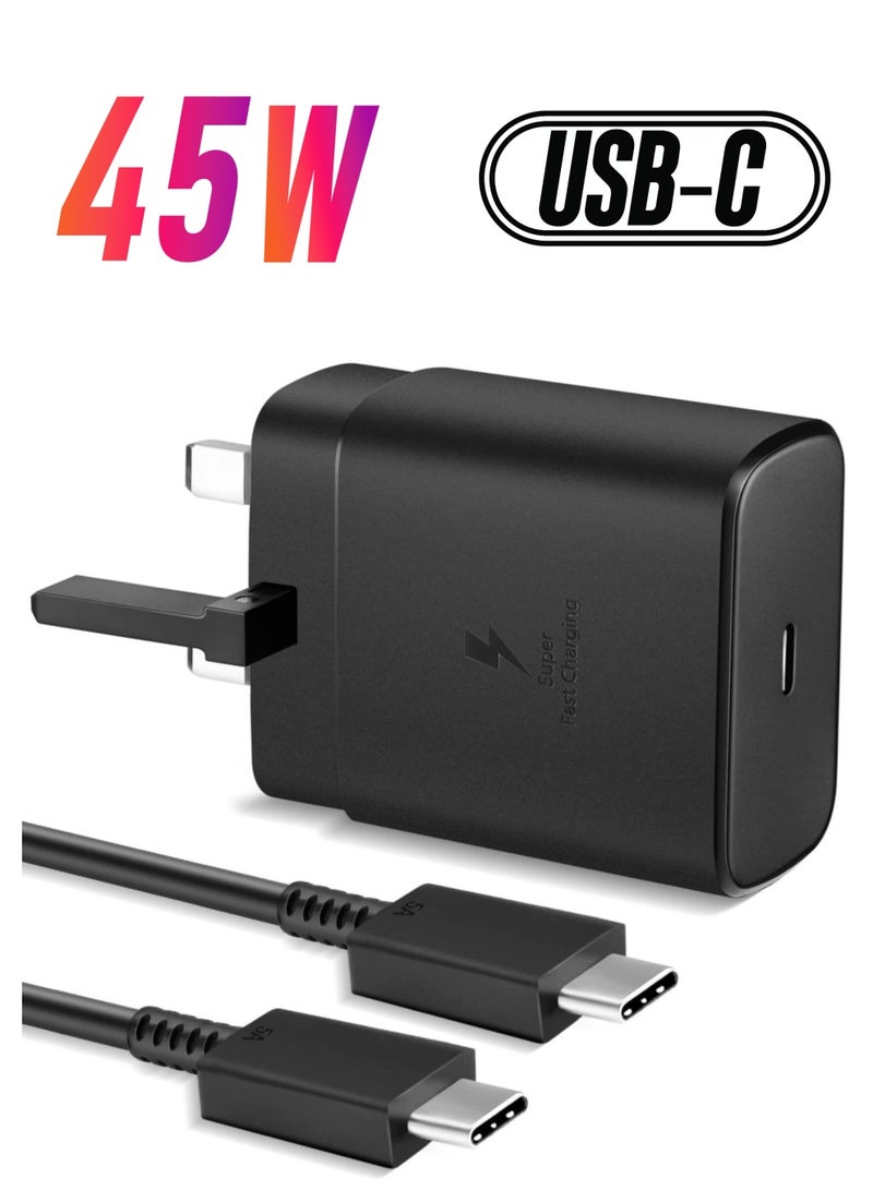 شاحن USB C فائق السرعة بقوة 45 وات بمقبس USB C متوافق مع Samsung Galaxy S22 Ultra/S22+/S22/S21 Ultra/S21+/S21/S20/Note20/Note10/S10، Galaxy Tab S7/S7+/S8/S8+/S8 Ultra، شاحن PPS مع كابل USB C سريع بطول 1 متر - Image 1