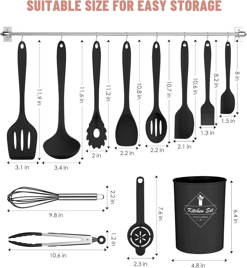 Pranski Kitchen Utensils Set-12 Pieces Silicone Cooking Utensils Set Dishwasher Safe 392°F Heat Resistant Spatula Set Nonstick Cookware - Image 2