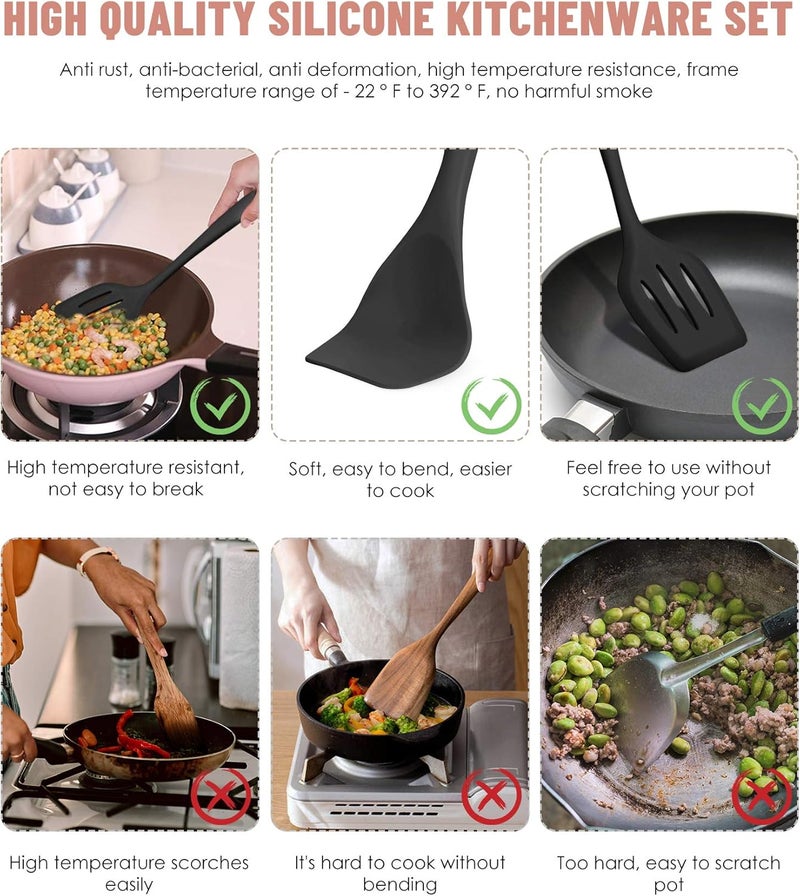 Pranski Kitchen Utensils Set-12 Pieces Silicone Cooking Utensils Set Dishwasher Safe 392°F Heat Resistant Spatula Set Nonstick Cookware - Image 3