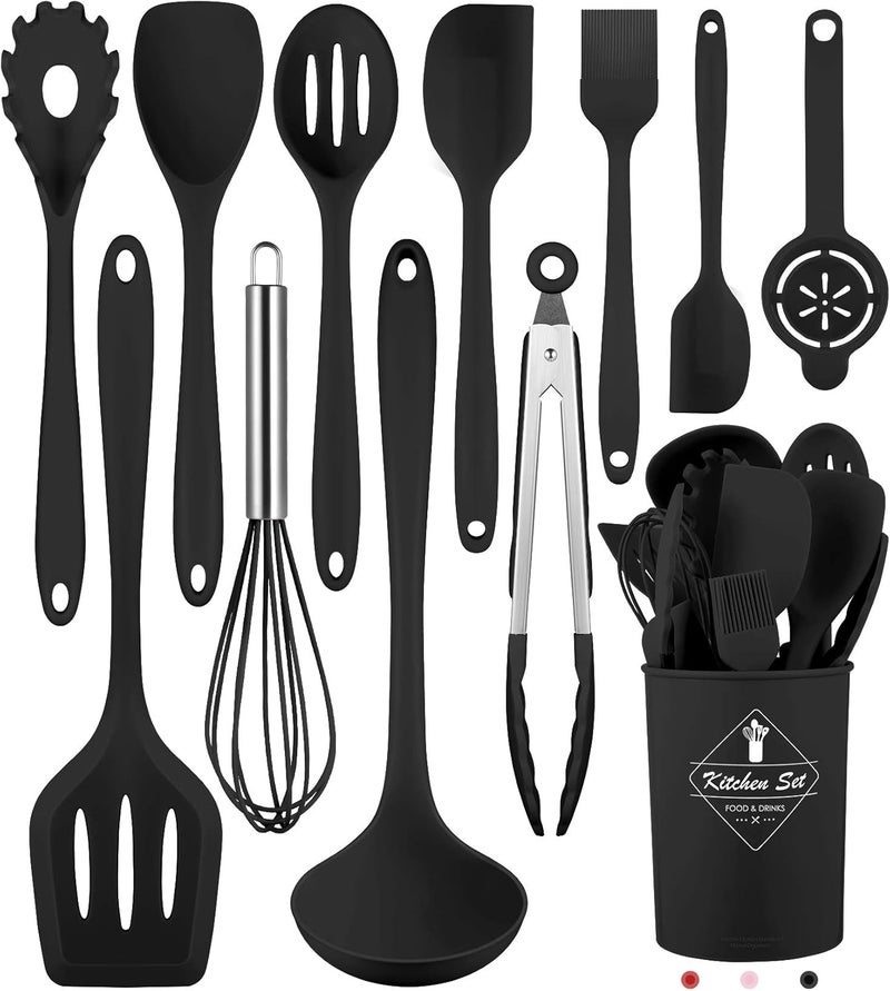 Pranski Kitchen Utensils Set-12 Pieces Silicone Cooking Utensils Set Dishwasher Safe 392°F Heat Resistant Spatula Set Nonstick Cookware - Image 1